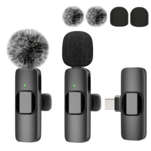 Wireless Lavalier Microphone USB Rechargeable Mic Omnidirectional Condenser Lapel Mic for Phone